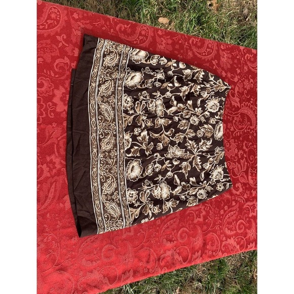 Kathie Lee Collection Brown Faux Wrap Skirt Size 12 Vintage Midi Floral‎ - Picture 5 of 6